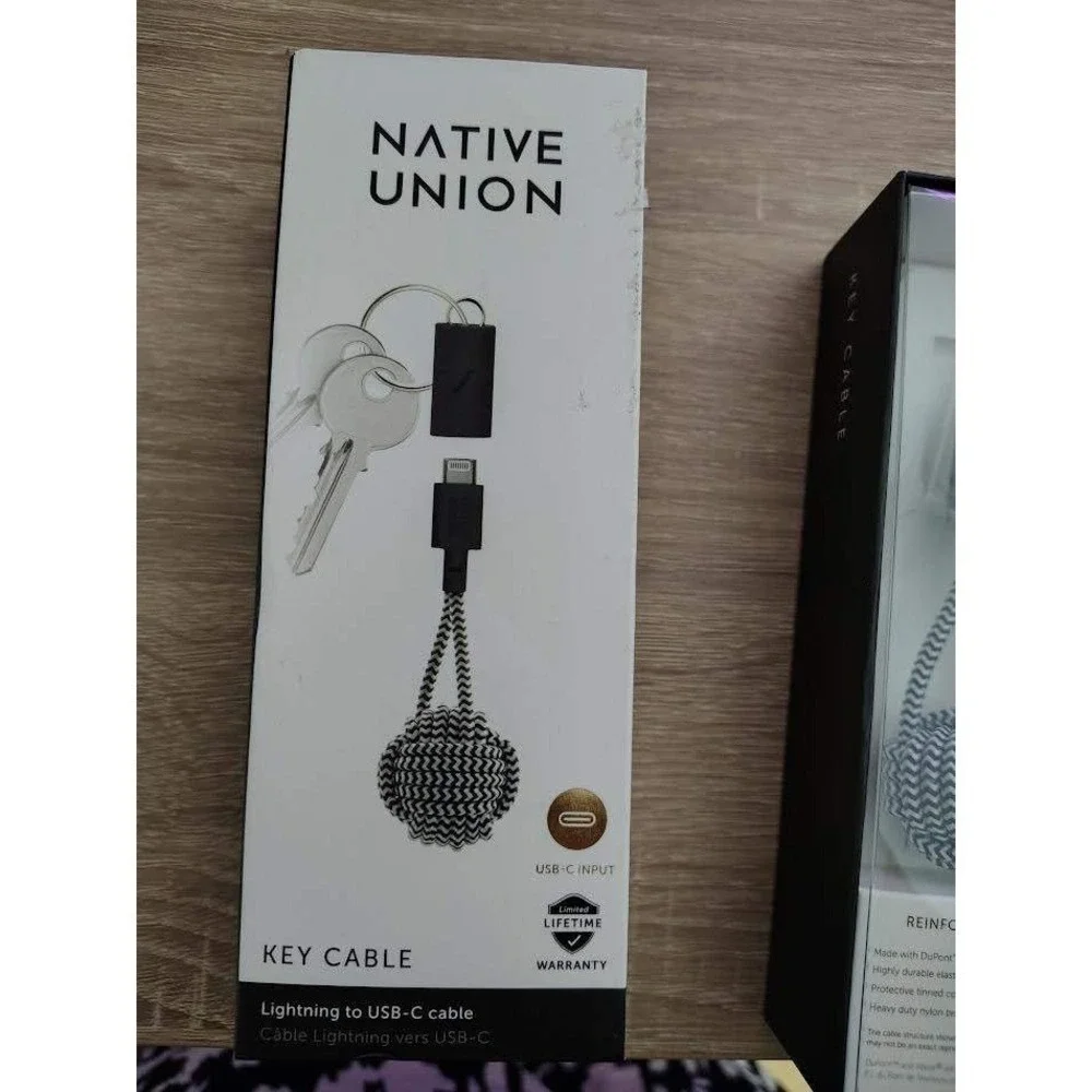 Native Union Key Cable to USB C Braided Charging‎ Cable Keychain Black